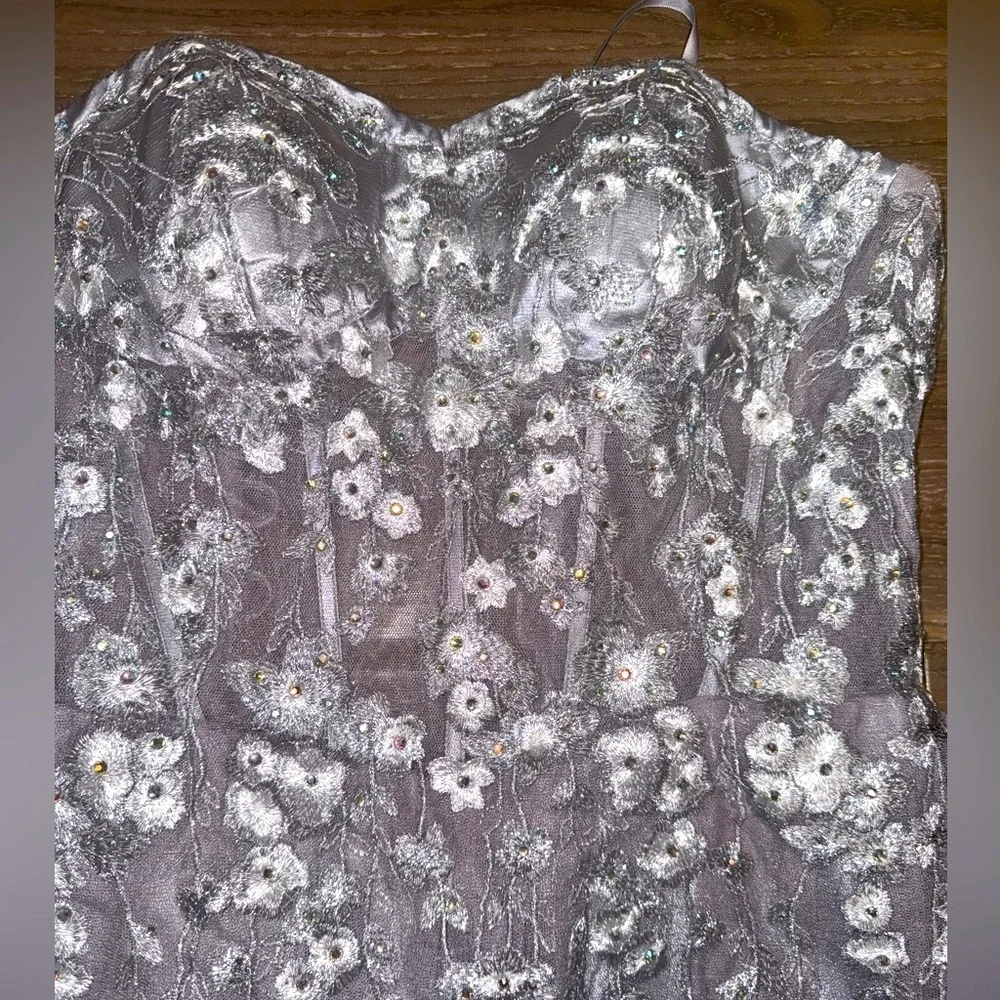 Blondie Nites dusky lavender Strapless  Embellished lace & Chiffon Gown Size 5